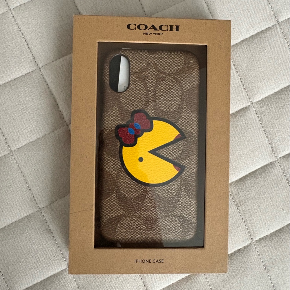 Coach Brown Phone Case with Yellow Pac-Man Design